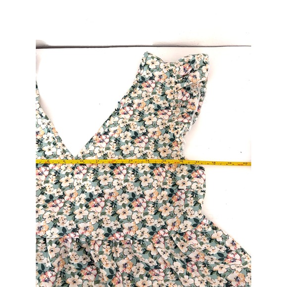 Sage Floral Babydoll Peplum Top Cottagecore Coquette Romantic Lace V Back Small - Picture 6 of 14